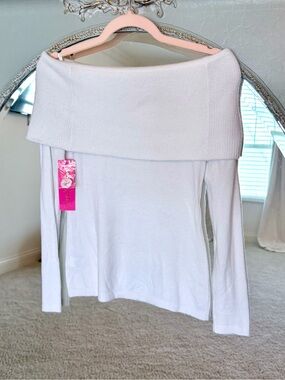 Lilly Pulitzer Christen White Off-Shoulder Foldover Sweater